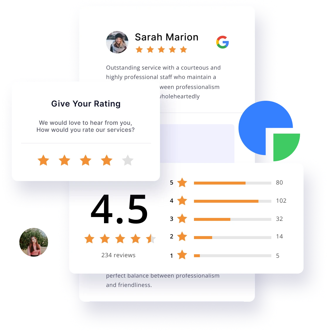 The digital review interface, powered by advanced Review Management Software, showcases a 4.5-star average rating from 234 reviews. It features a detailed star chart breakdown and prompts users with a comment asking for feedback, streamlining the review process seamlessly.
